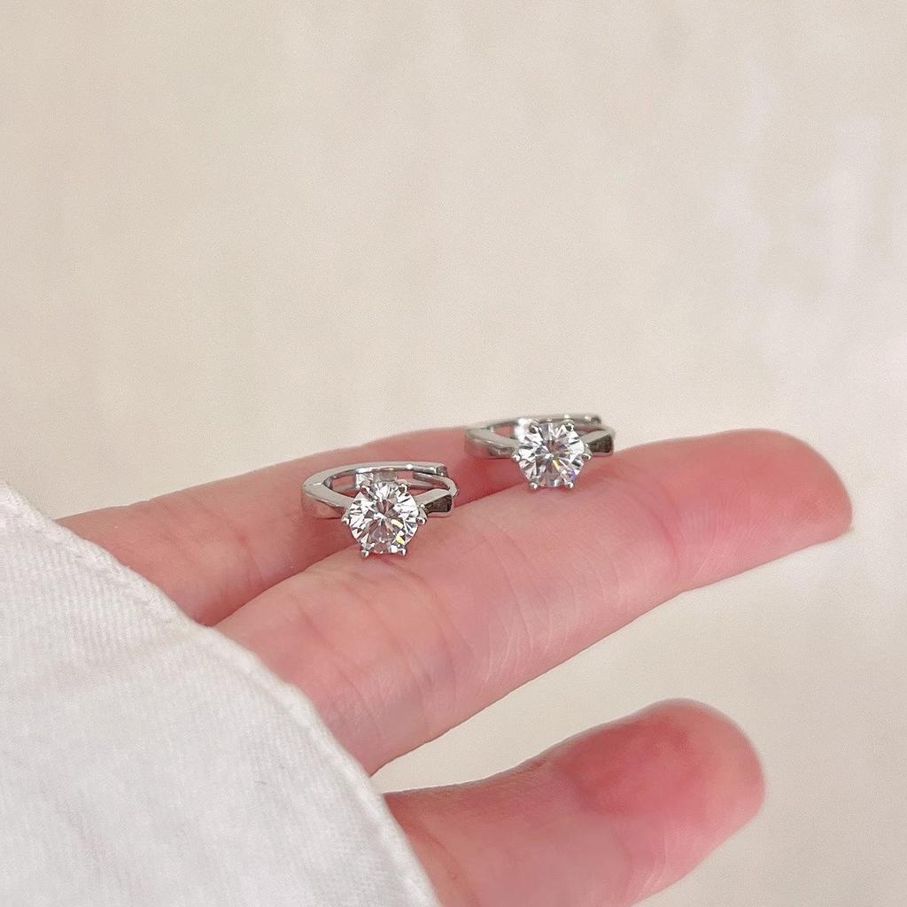Luxury Zircon Sterling Silver Hoop Earrings Light Luxury Style Geometric Shape Diamond-Studded Women's Minimalist Design