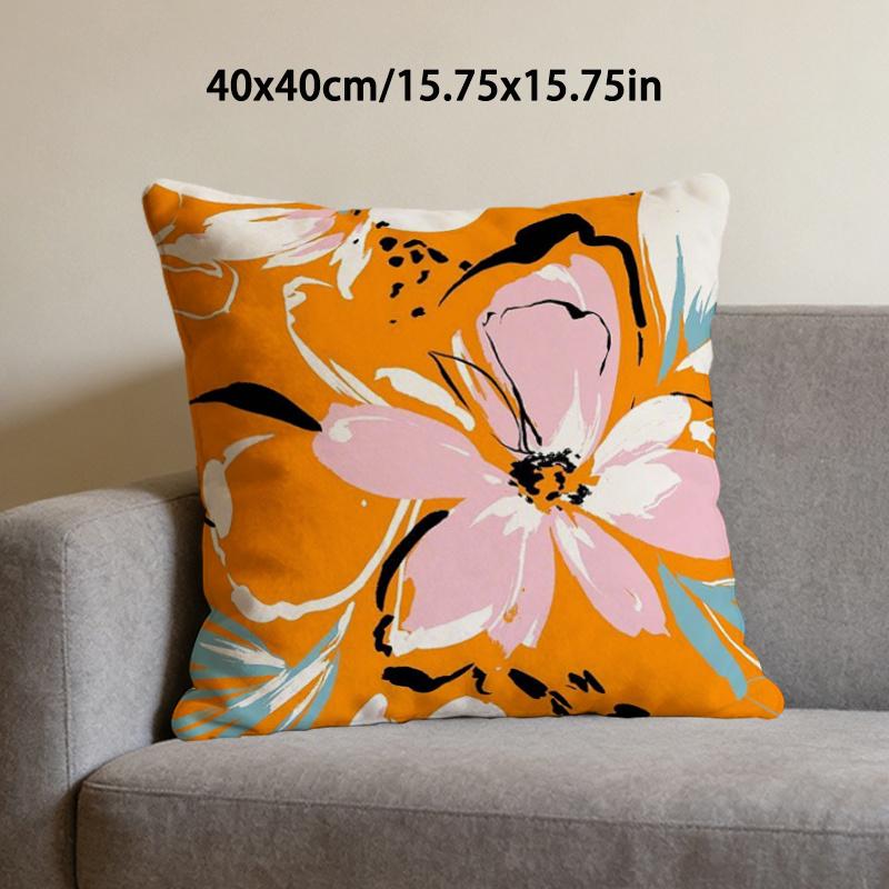 Double Sided Vibrant Abstract Floral Pillow Cover Bold Orange Pink Flower Print Soft Throw Pillow Case For Modern Home Decor