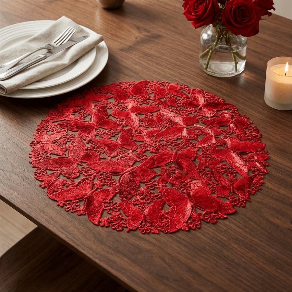 4PCS Round Butterfly Dining Table Mat Hollowed-Out Tableware Pads Heat-Insulating Mat  Dining Table