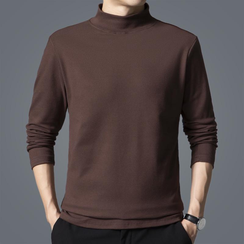 

Men s Double-Sided Fleece Long-Sleeve T-Shirt - Semi-High Collar Versatile Base Layer for Autumn and Spring L