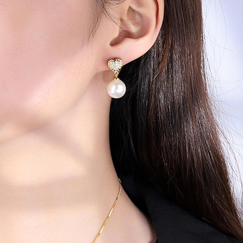 Huitan Chic Imitation Pearl Dangle Earrings Women Eternity Love Earrings with Cubic Zirconia Luxury Gold Color Female Jewelry