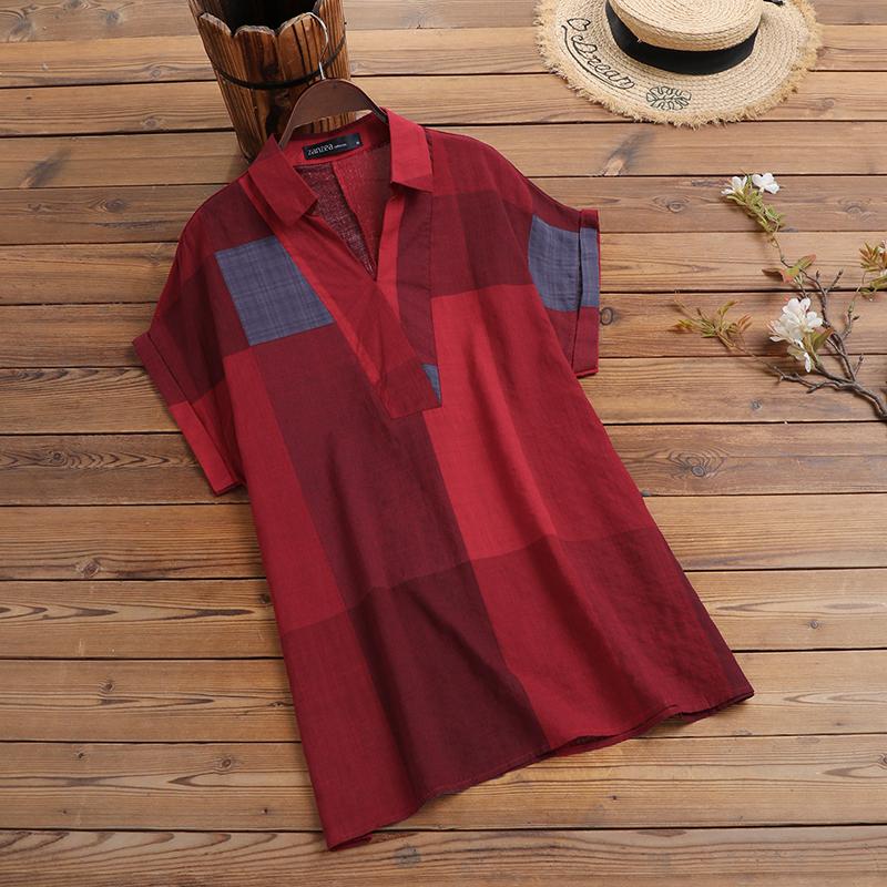 

ZANZEA Женская повседневная летняя блузка с отложным воротником и коротким рукавом с принтом 4XL жёлтый