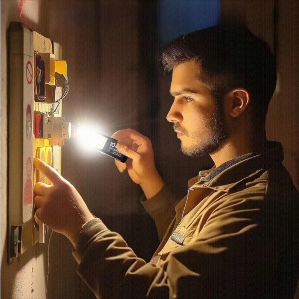 USB Rechargeable Mini COB LED Flashlight Bottom Magnetic Clip-On Handheld Work Light Powerful with COB Emergency Light