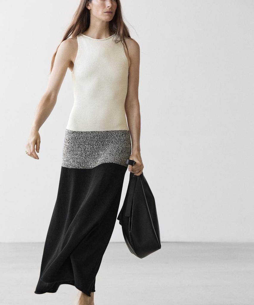 Masimodutti 100% Cotton Contrast Knit Midi Dress