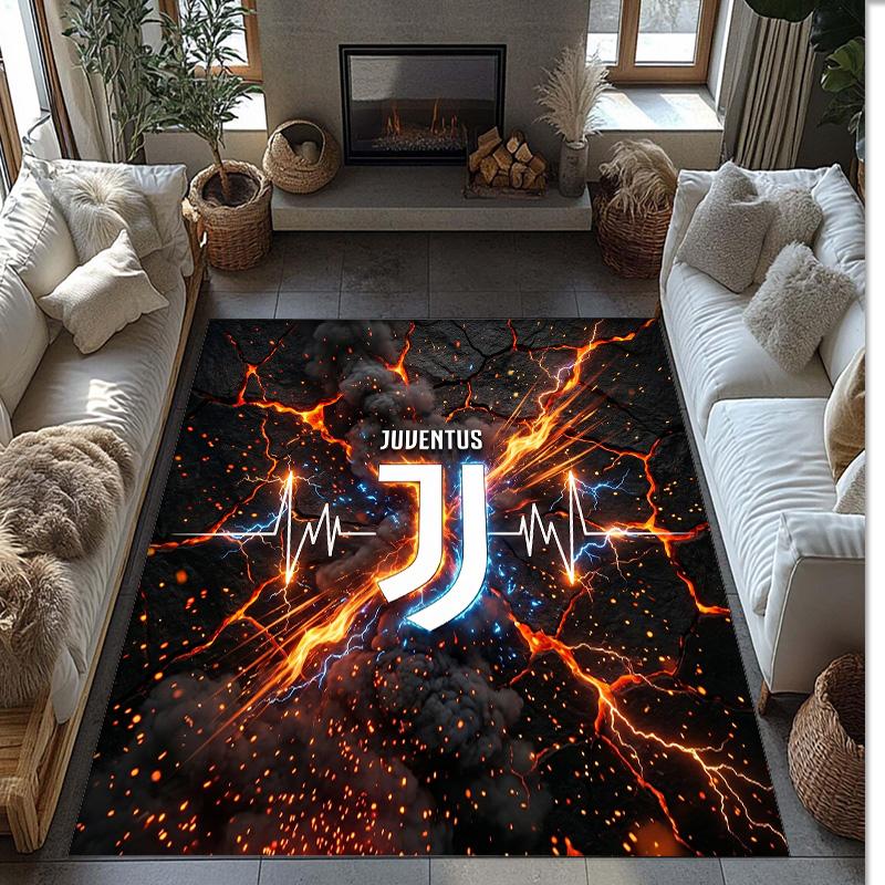 Juventus FC bedruckter Flanell-Teppich rutschfest weicher Polyester-Bodenbelag Indoor-Dekormatte für Schlafzimmer Wohnzimmer Sofa