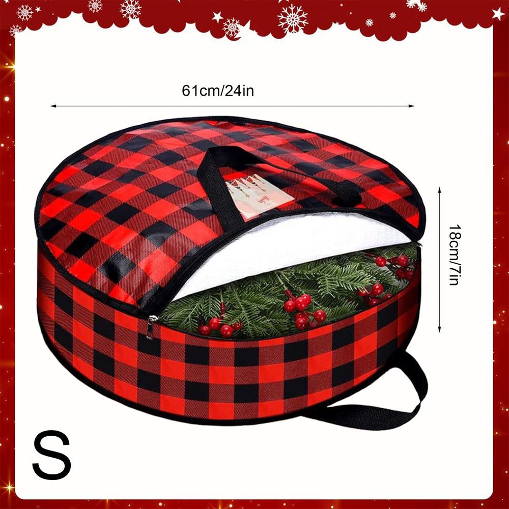 

2pcs Christmas Wreath Storage Bag Plaid Holder Zippered Wreath Storage Box with Handle/ Holiday Garland Wreath Storage Container