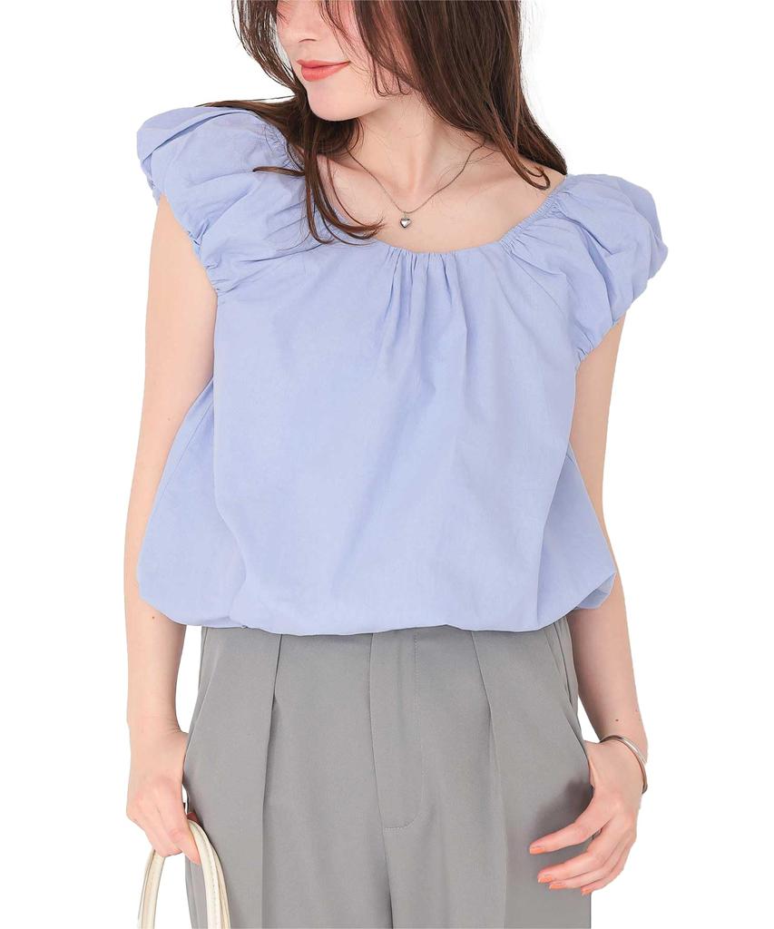 Titibait Cropped Balloon Silhouette Top AFXP4341 L Blue Women's