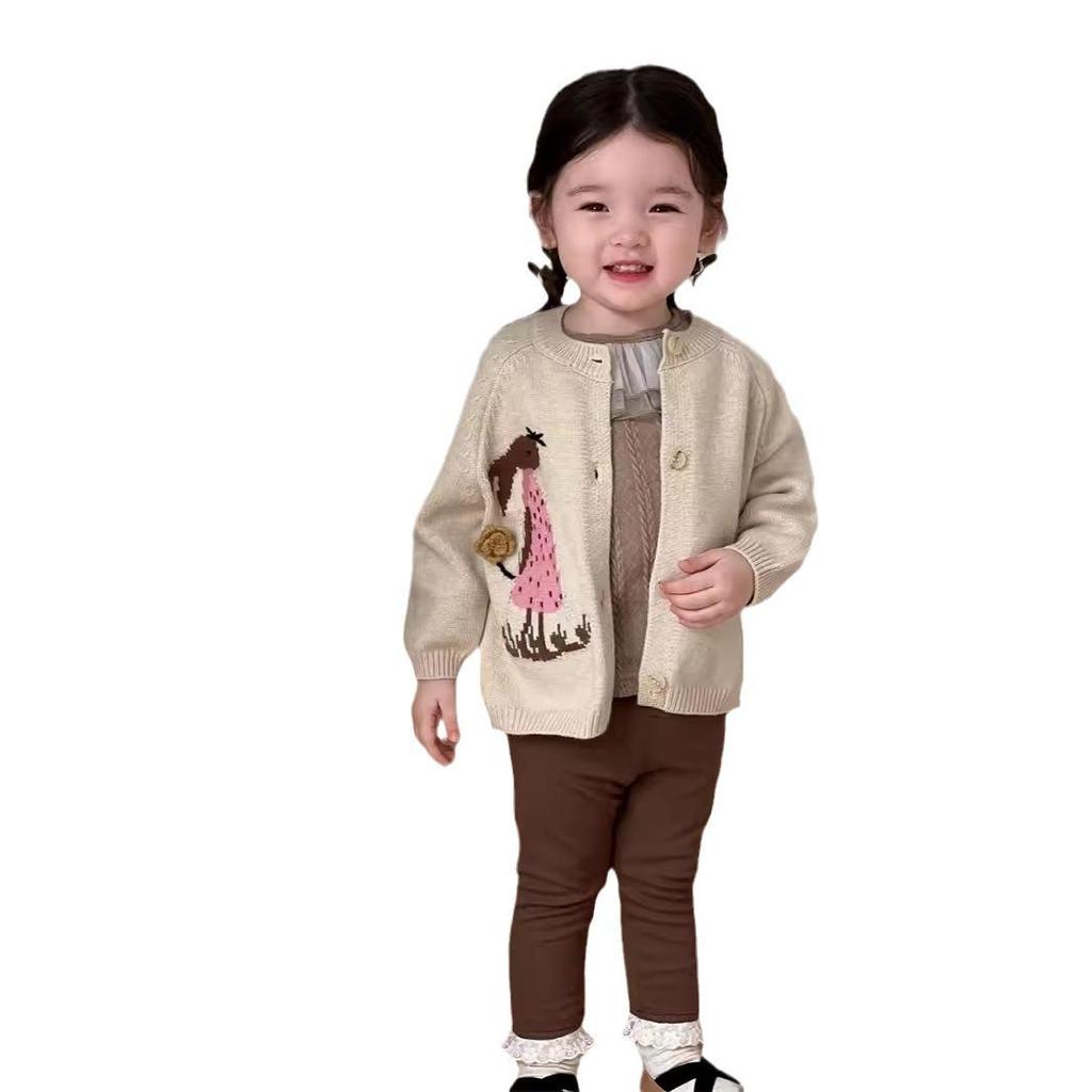 Children's Korean Style Autumn Outfits: Girls' Cardigan Coat Set