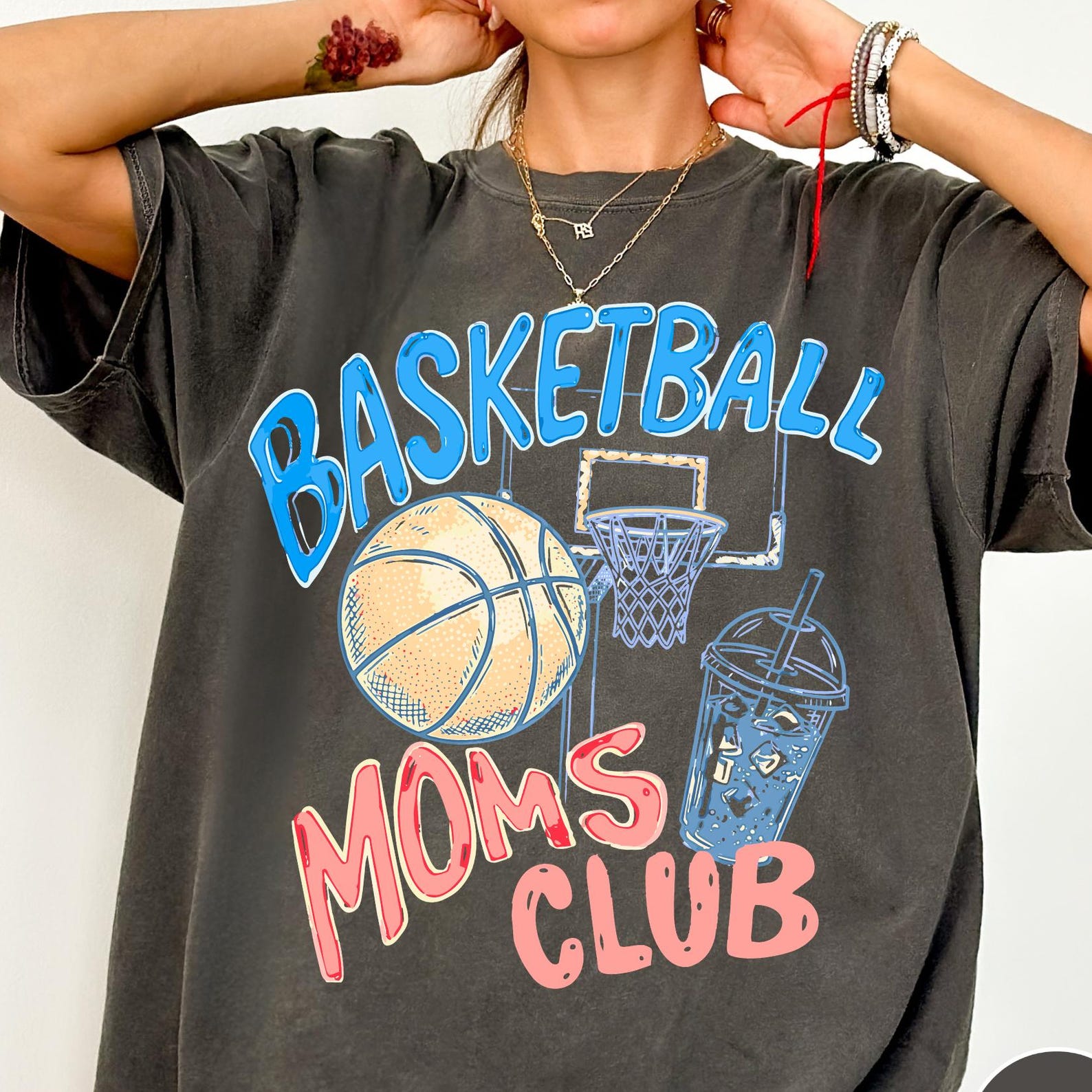 Basketball Moms Club Comfort Colors® T-Shirt, Gameday Doodle Basketball Tee, Trendy Women s Basketball Shirt, Sports Mom Shirt, Game Day Tee S
