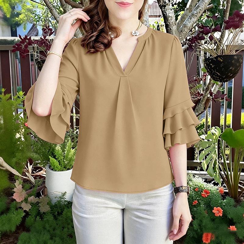 ZANZEA Women Casual V-Neck Ruffles Half Sleeve Loose Blouse