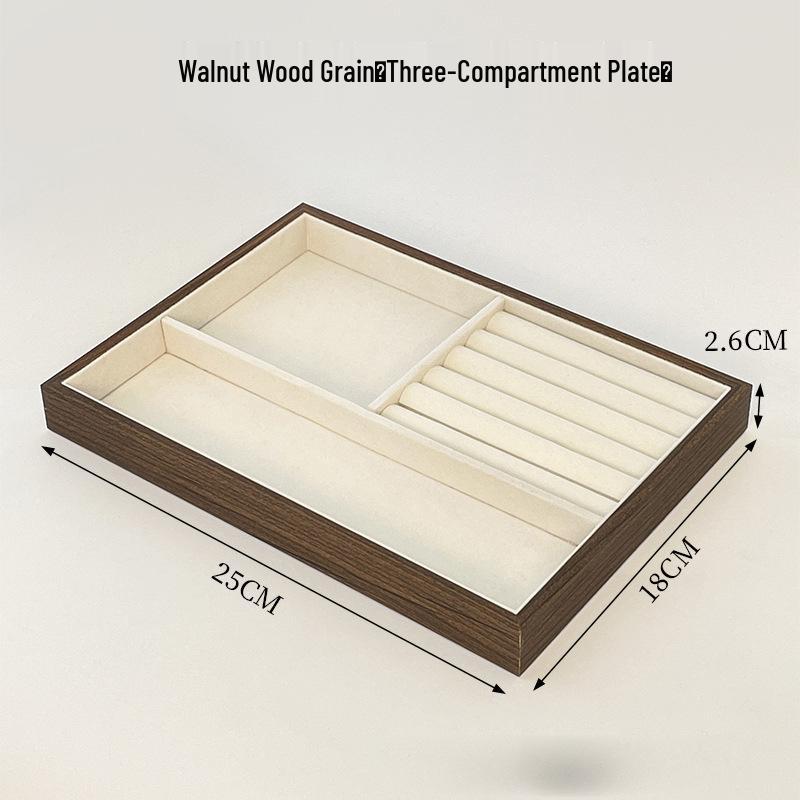 Walnut Grain Jewelry Tray with Large-Capacity Multi-Compartment for Rings, Necklaces, and Earrings