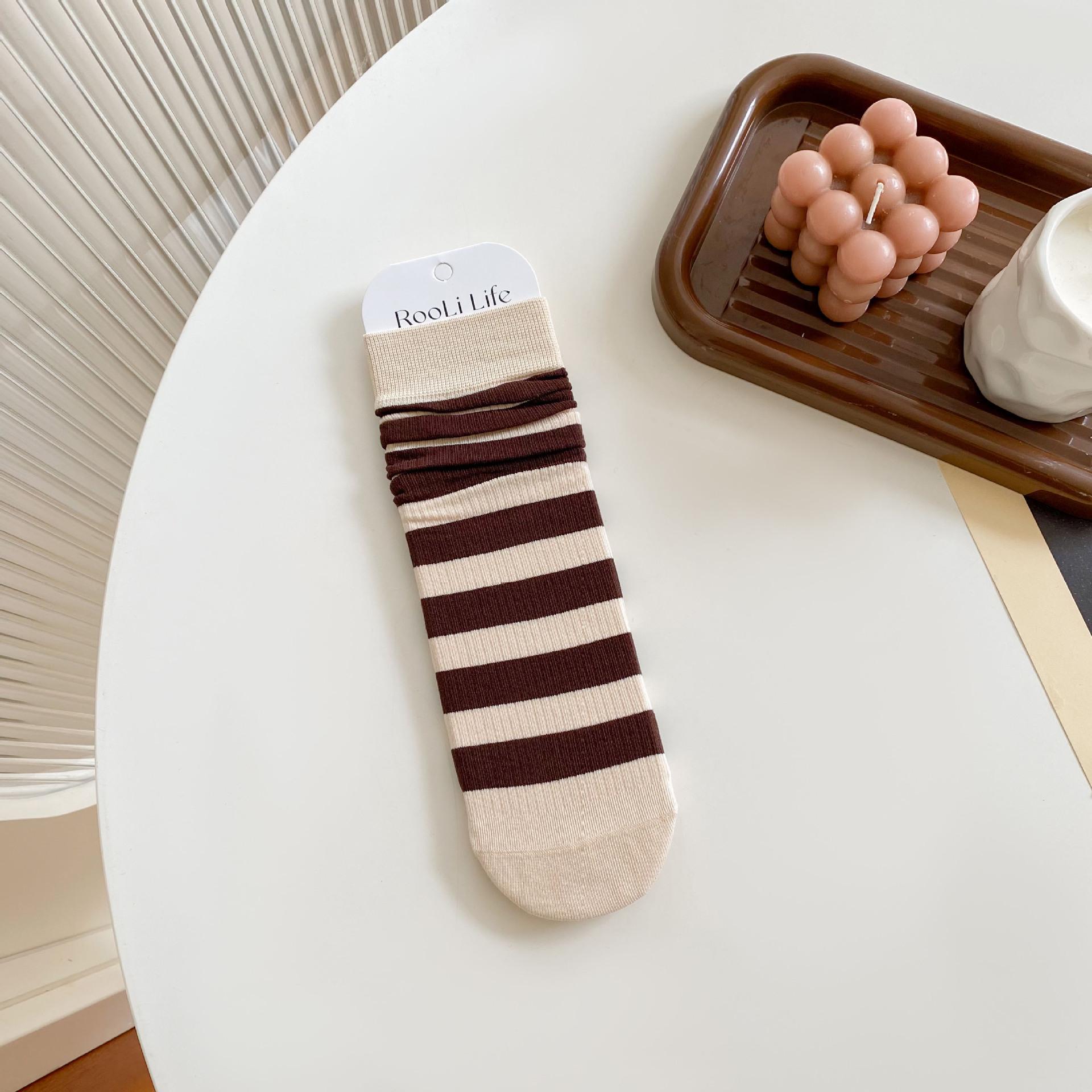 

Женские японские полосатые хлопковые носки до середины икры - осень/зима, впитывающие пот, в студенческом стиле One Size абрикосовый