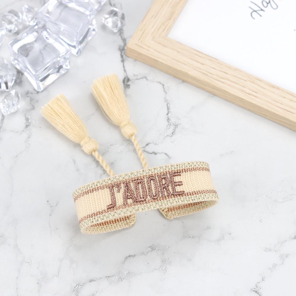 J'adore Bracelet: Embroidered Letter Tassel Wristband for Women & Couples