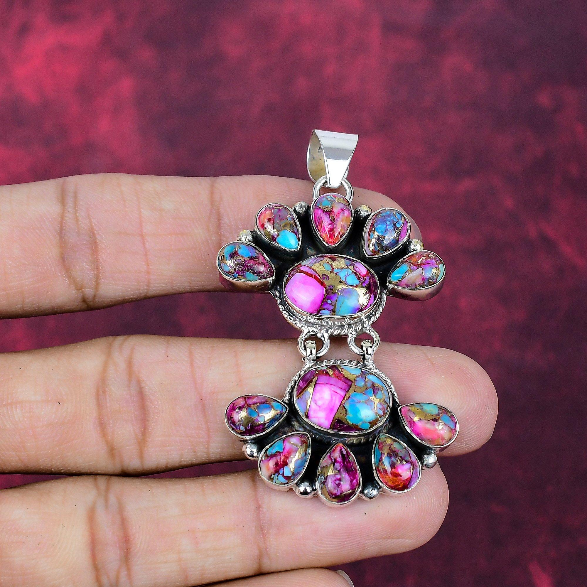 

Pink Spiny Oyster Handmade Gemstone Pendant, 925 Solid Sterling Silver Pendant Antique Jewelry, For Engagement Gift 2.44 Inches