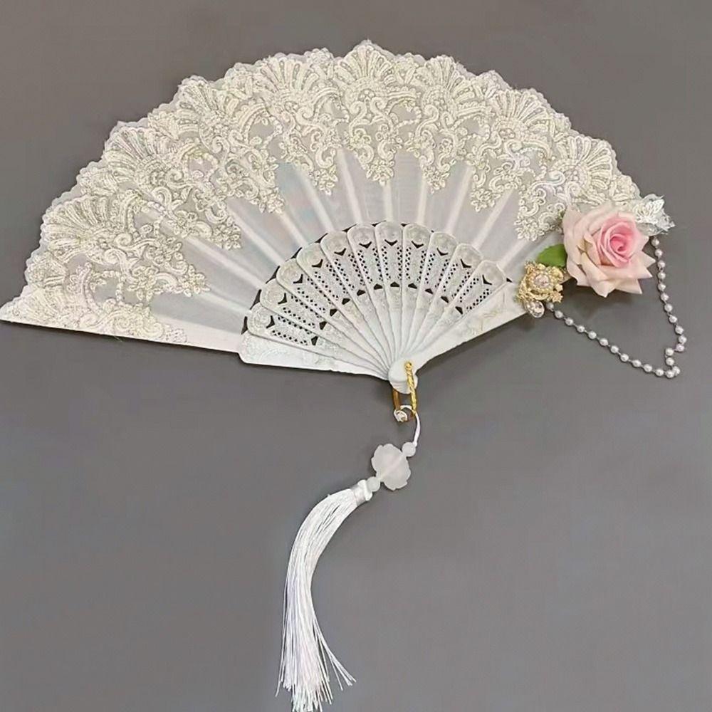 Art Craft Gift Lace Rose Folding Fan Gothic Dance Cosplay Hand Held Fans Home Wedding Party Photograph Props