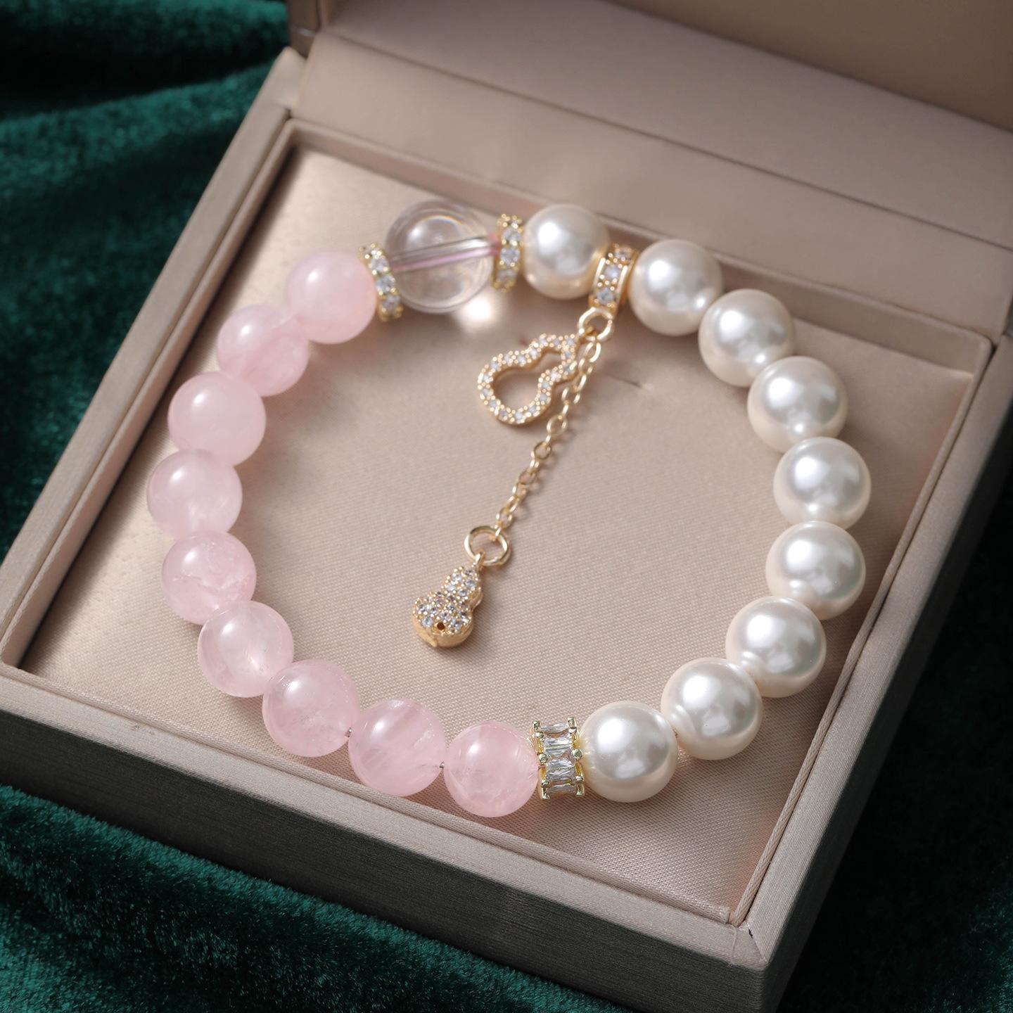 

Natural crystal bracelet with a light luxury and high-end feel, strawberry crystal beads for attracting love, crystal bracelet as a birthday gift for 【Pink Dew String9-10mm