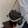 Niche Design Popular Bag Women's 2025 New Fashion Pearl Portable Shoulder Underarm Bag Pleated Chain Messenger Bag