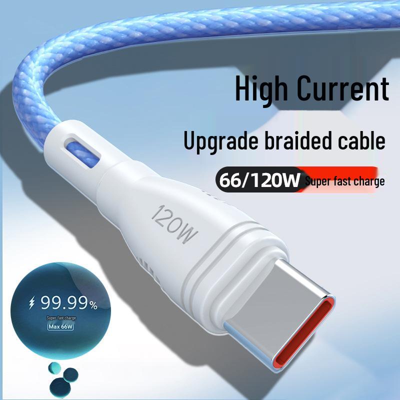 120W Super Fast Charging Type-C Cable for Huawei & Honor - 6A Flash Charge, Color Braided