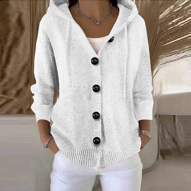 Hooded Sweatshirt Women Long Sleeve Knitted Tops Cardigan Jacket Cross Border Button Sweater Cardigan Women Fashion Coat XS