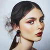 MONIES High-End Women's Wood Tassel & Glass Bead Long Earrings