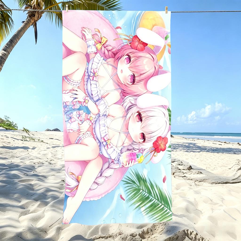 Kawaii Anime Girl Beach Towel Microfiber Quick Dry Super Absorbent Oversized Bath Pool Towel for Travel Swimming Beach Vacation