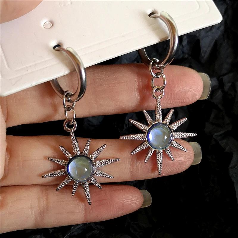Moonlight Stone Sun Drop Earrings For Men Women Gothic Punk Vintage Y2K Cool Goth Grunge Jewelry Accessories 2024 New Fashion