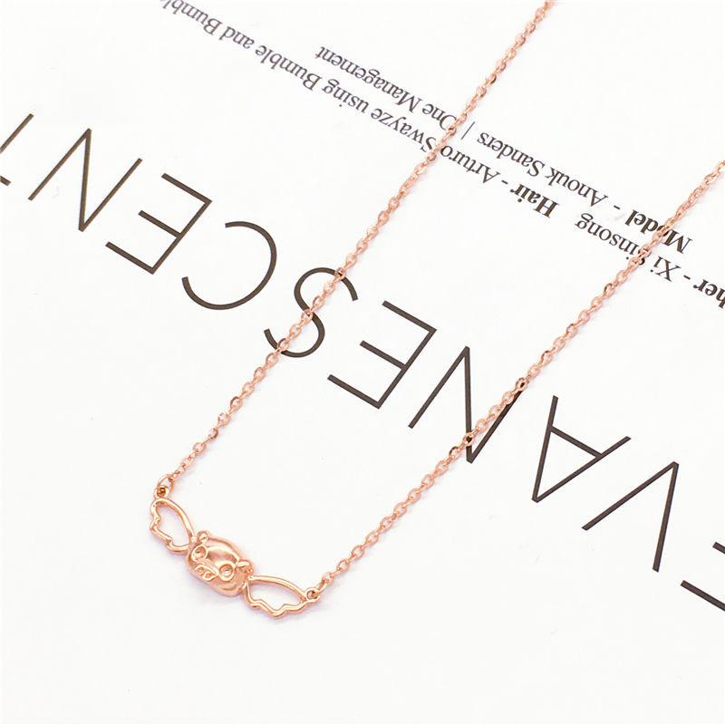 Purple Gold Cute Angel Flying Pig Necklace Fashionable Rose Gold Plated Wings Collarbone Chain