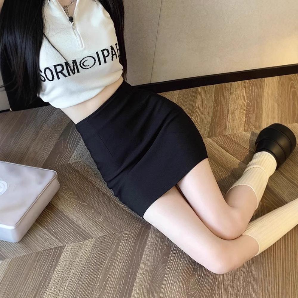 Women's Black High Waist A-line Midi Bodycon Skirt - Summer Slimming Anti-exposure Skirt Pants for Petite Figures