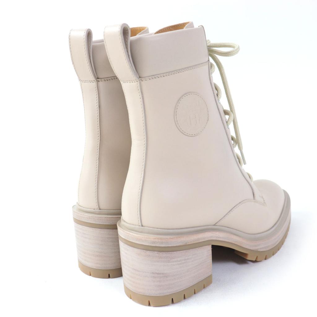 Pristine HERMES Ankle boots Lace-up Bridge pink beige leather Women 37 Used