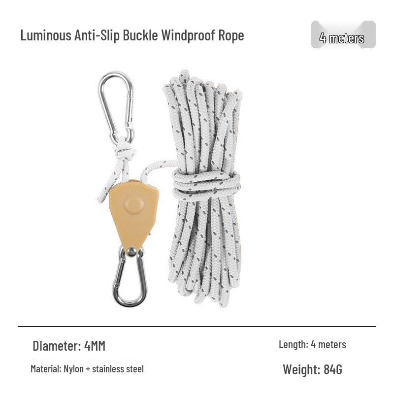 Wiatroodporny Namiot Zewnętrzny Odblaskowy Sznur Markizy z Metalowym Napinaczem - 6mm/4mm Regulowany Bloczek