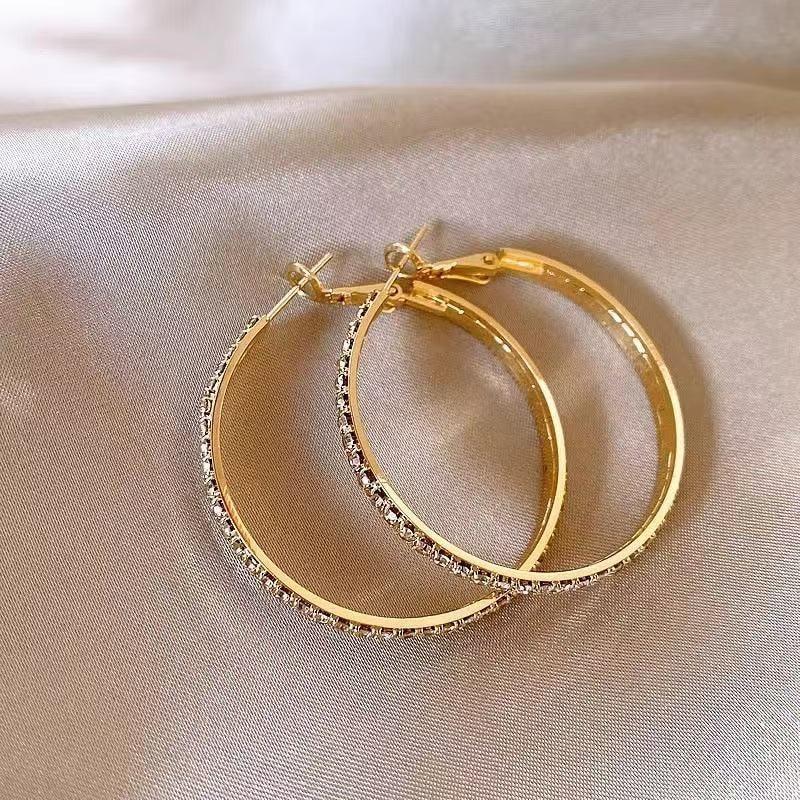 Cercei Large Hoop Earrings 925 Sterling Silver with Zirconia Diameter 4.0cm Gold Color with Jewelry Box