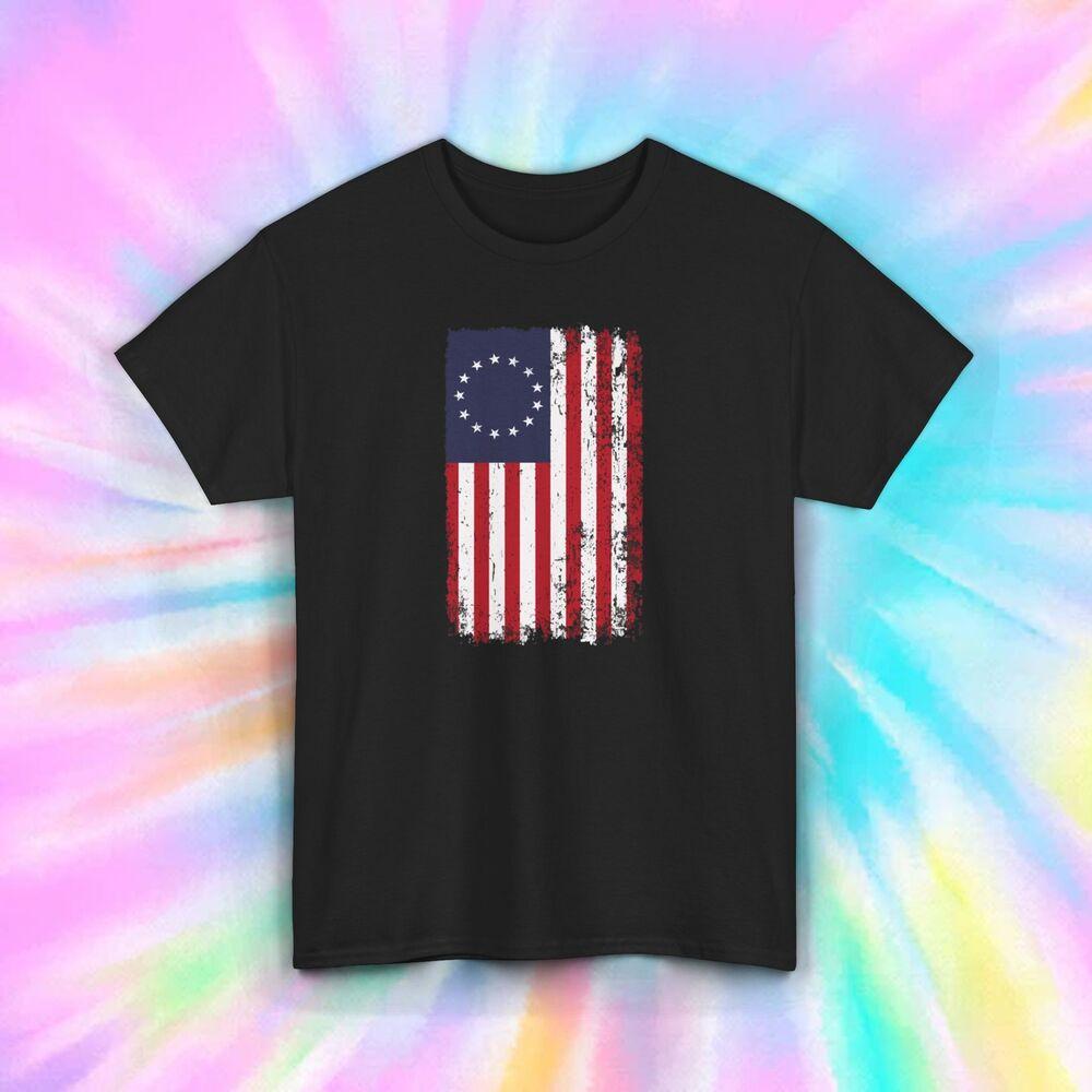 

Betsy Ross Flag T-Shirt | Patriotic American History Graphic | USA Pride Tee XL