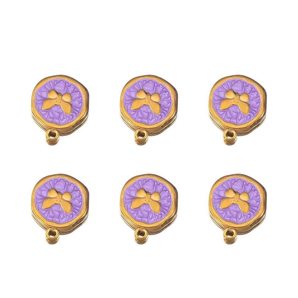 

5pcs Stainless Steel Purple Pink Enamel Heart Eye Sun Moon Round Bracelet Charm Pendants DIY Earring Necklace Jewelry Findings