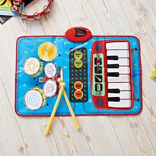 Tapis de Jeu Clavier et kit de Batterie - Global Gizmos - Twin 2 en 1 - Multicolore - Bleu - 2 bâtons de tambour