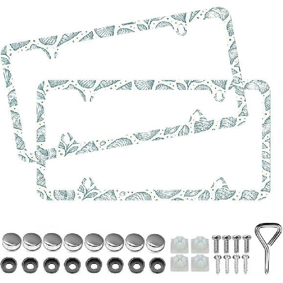 Elegant Faux Floral License Plate Frame - Unobstructed Narrow-Edge 2 Packs Universal Stainless Steel Car License Plate Frames Holder Solid Holder