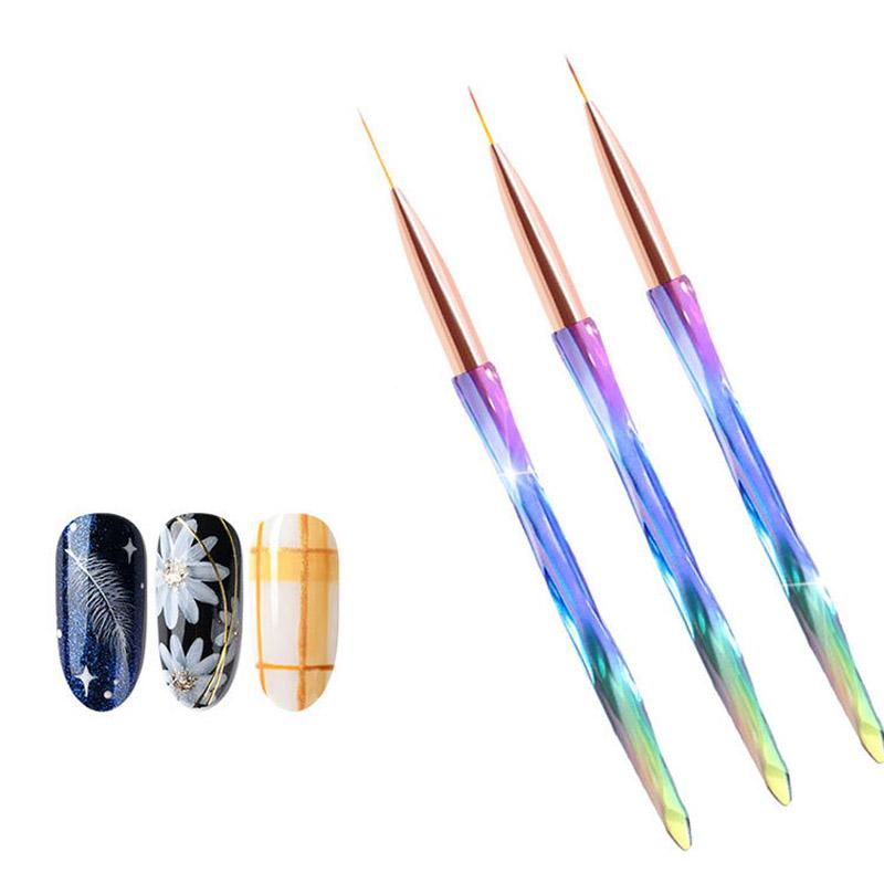 3 Pcs Nail Brush Acrylic Pen Carving Art Tips Painting Poly Nail Gel Tool Liner UV Gel Manicure Accessories Tool Set