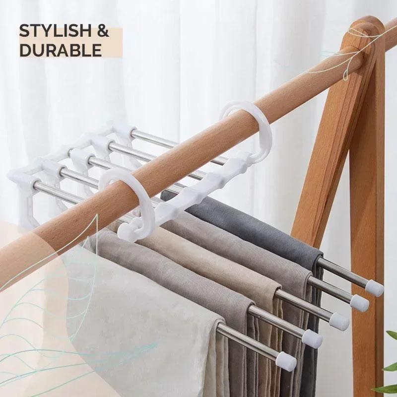 5 In 1 Magic Trouser Rack Hangers Stainless Steel Folding Pant Rack Tie Hanger Shelves Bedroom Closet Organizer Wardrobe Storage