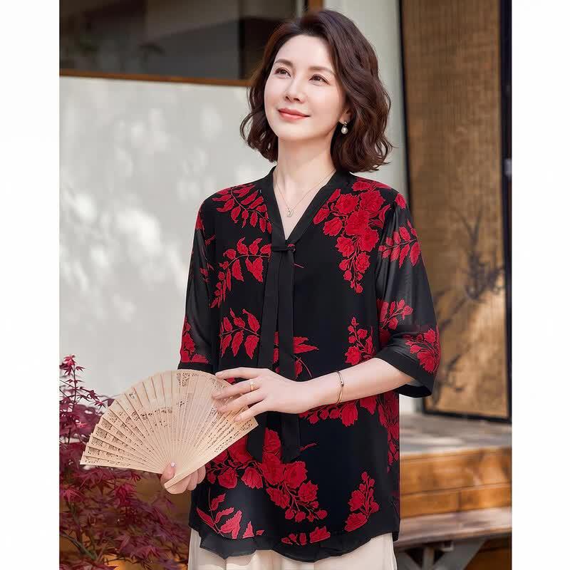 Women s Plus Size Floral Print V-Neck Summer Blouse XL