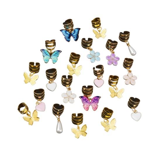 20Pcs Braid Hair Accessories, Alloy Braided Hair Clips with Butterfly Heart Flower Pendants, Spiral Design Hair