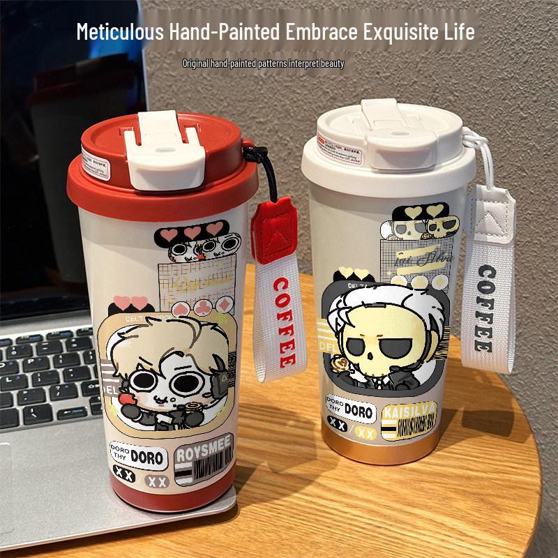 316 Stainless Steel Insulated Cup with Shan Hai Jing, Sanrio, Stitch, and Pikachu Patterns, Straw Included.