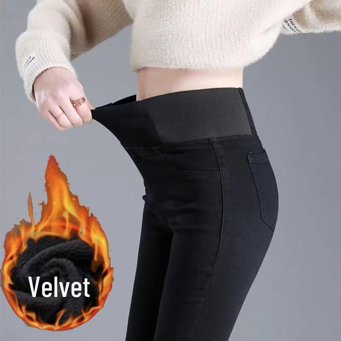 

Женские облегающие эластичные джинсы с высокой талией - осень/зима 2023, бархат плюс, большой размер 38