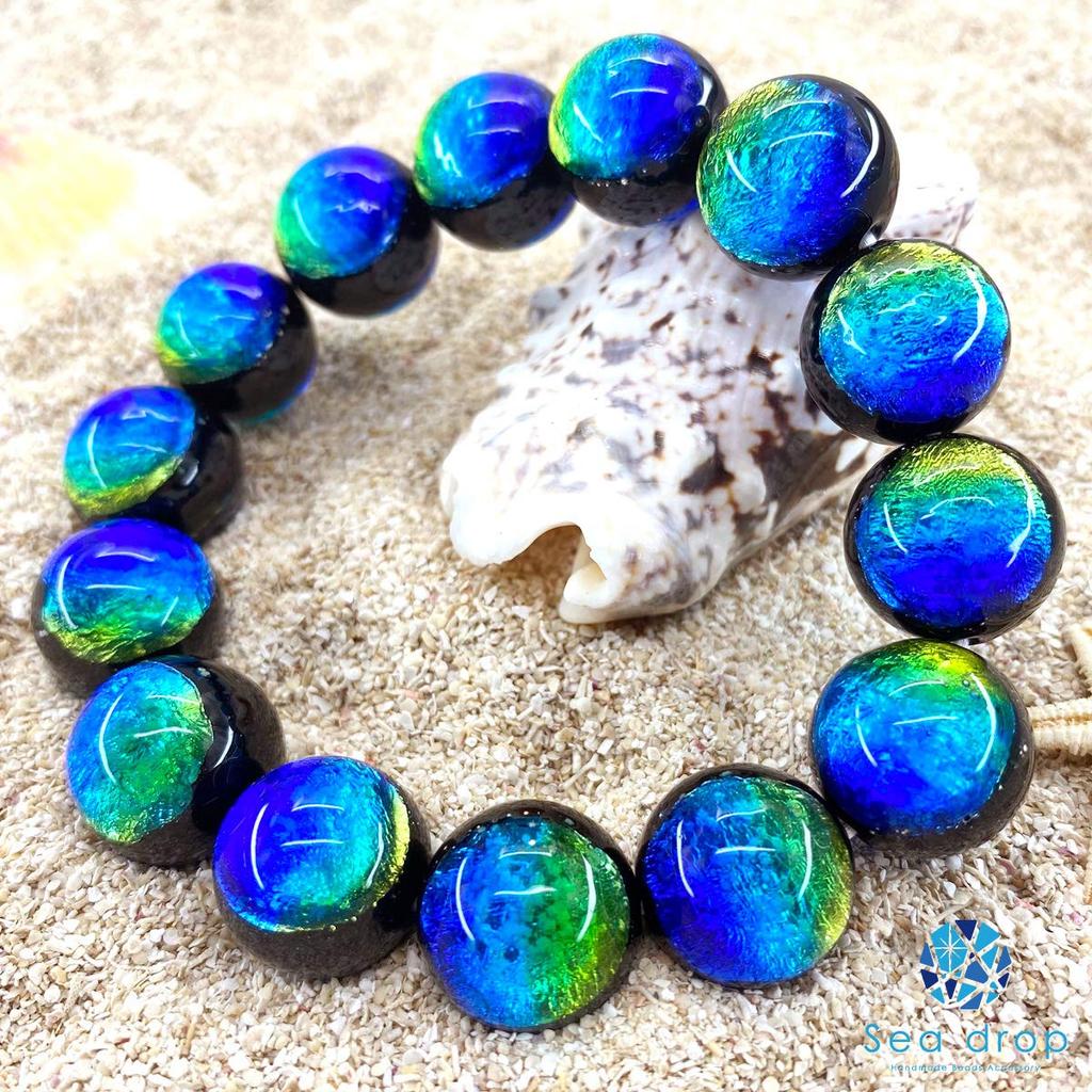 Sea Drop Glowing Firefly Glass Kerama Marine 16mm Bead Glass Beads Bracelet, Glow-in-the-Dark [001bt-16-16]