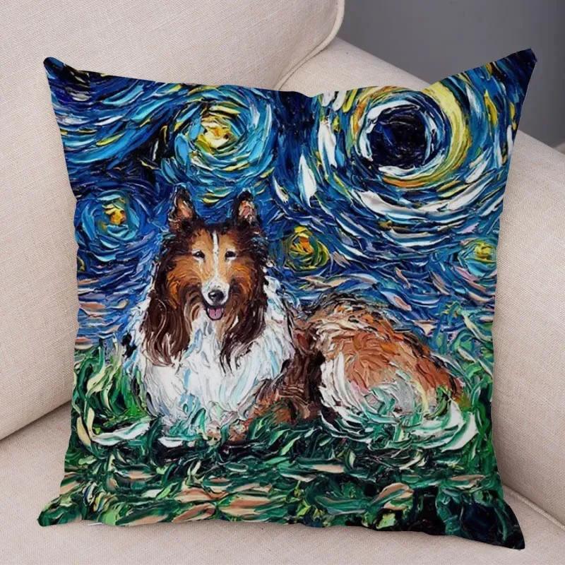 Colorful Pet Shepherd Dog Cushion Cover Pillow Case Pillow Covers Decor Oil Painting Cartoon Animal  Pillowcase 45x45