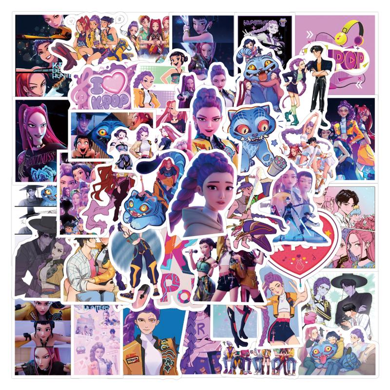 55Pcs Cartoon Anime Kpop Demon Hunters Stickers Diy Stickers Scrapbooking Phone Luggage Skateboard Waterproof Decorative Sticker