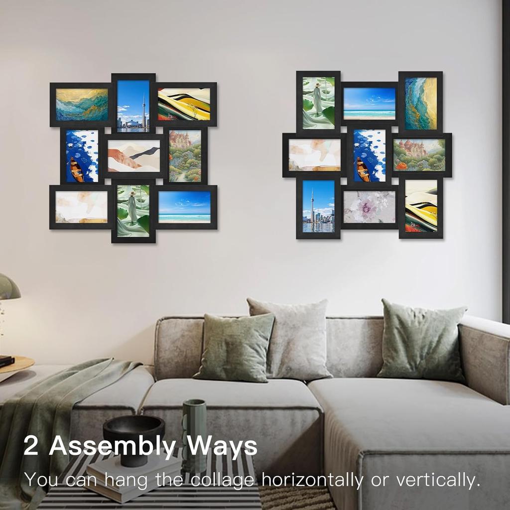 4x6 Picture Frames Collage, 9-Pack Picture Frames Collage for Wall Decor, Black Photo Collage Frame, Multi Picture Frame Set with Glass Front,