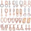 925 Silver Rose Gold Earrings For Women Sparkling Zircon Heart Pendant Luxury Jewelry Round Elegant Gift
