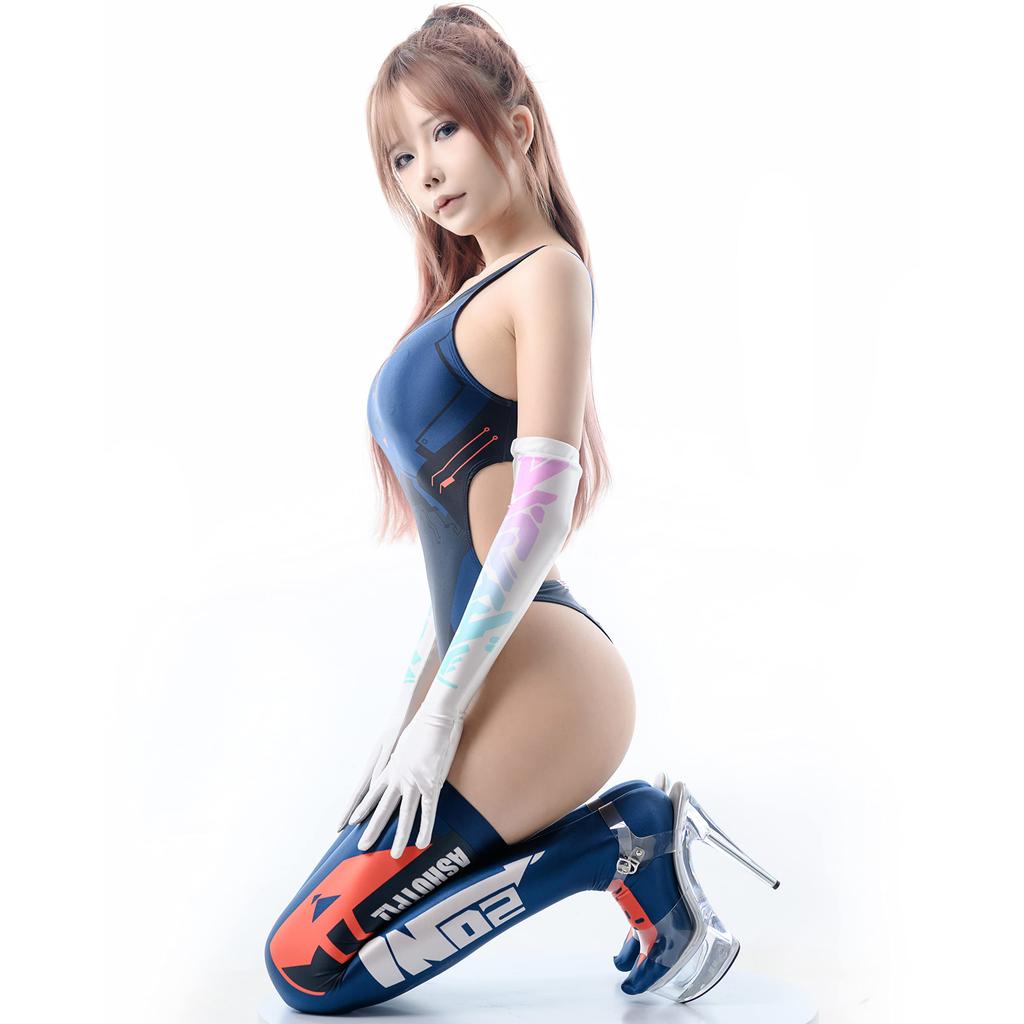 [LOST-G] Sexy Glossy High-Leg Swimsuit with Knee-High Tights and Gloves - Simple RQ Race Queen Costume for Women (M, YY06-C)