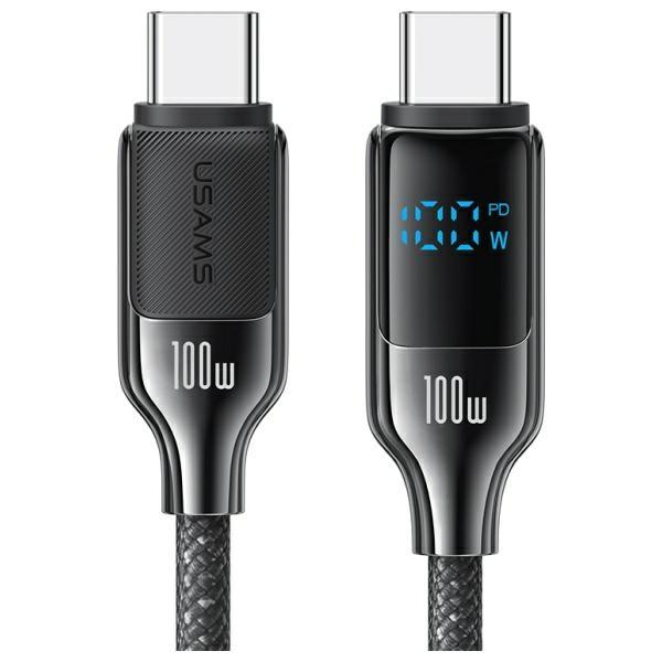 USAMS USB-C To USB-C Cable 100W 1.2M     Digital Display Zinc Alloy Fast Charging Data Cable Hx Series Sj742Usb02 (Us-Sj742)