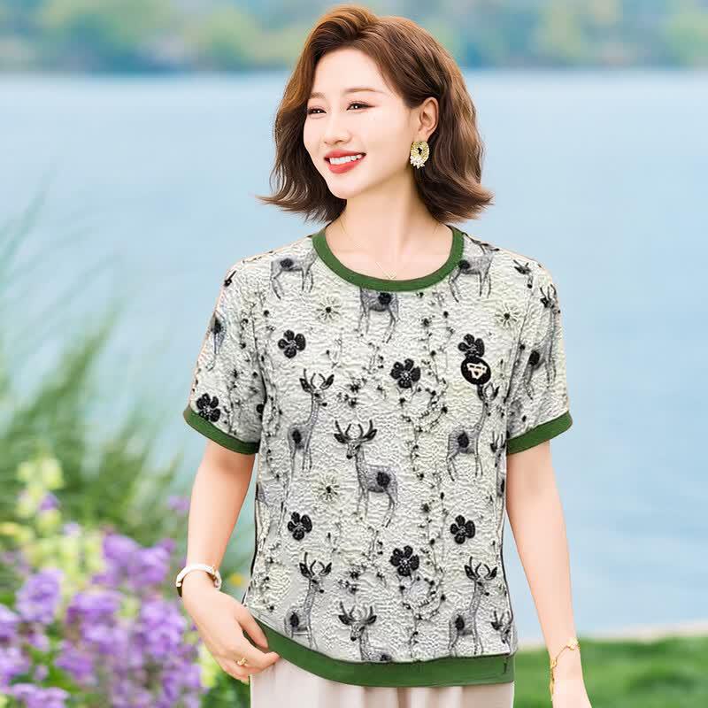 Pa Si Te Women s Floral Print Short Sleeve T-Shirt XL
