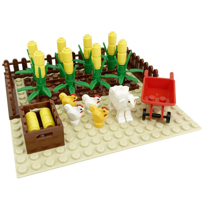 MOC Bricks Toys Model Farm Building blocks Cattle Horse Carriage Transport Vegetable Garden Flower Plant Friut Field Tree Animal
